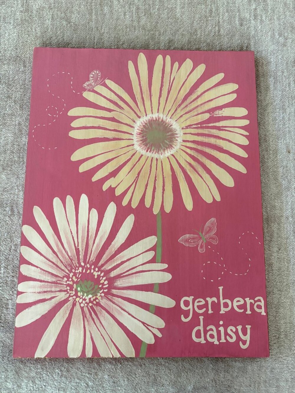 Four Pottery Barn Kids Rustic Floral Painted Wood Wall Plaques